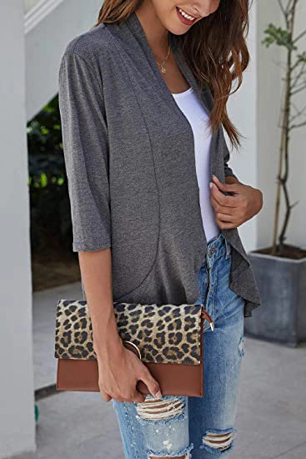 Open Front Ruffle Trim Cardigan Special Price Today