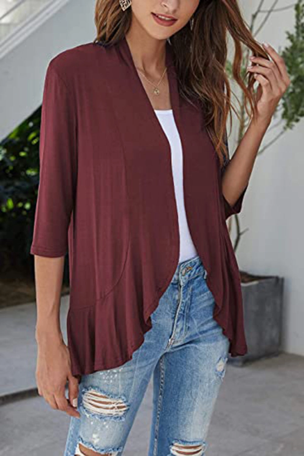 Dont Miss Out Trendy Picks Today Open Front Ruffle Trim Cardigan