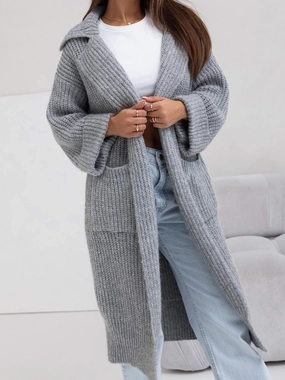 Pocketed Collared Neck Dropped Shoulder Cardigan Clearance Event