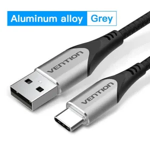 Flash Discount Today Vention Codhh Cotton Braided Usb 2.0 A Male To C Male 3A Cable Gray Aluminum Alloy Type 2M