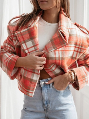 Clearance Sale Lapel Collar Plaid Cropped Jacket