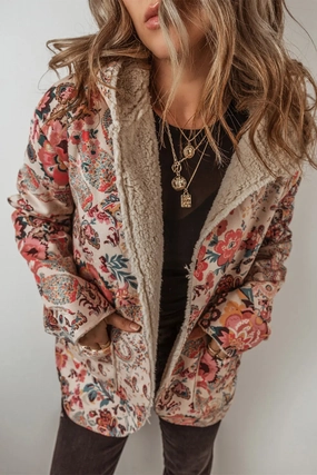 Printed Long Sleeve Hooded Jacket Clearance Blowout Hot Pick Online