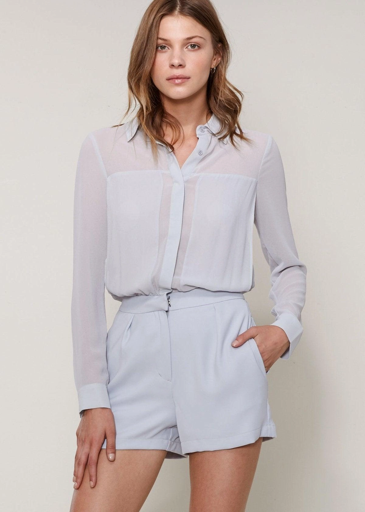 Women'S Pleated Button Up Romper In Slate By Shop At Konus Today Only Discount