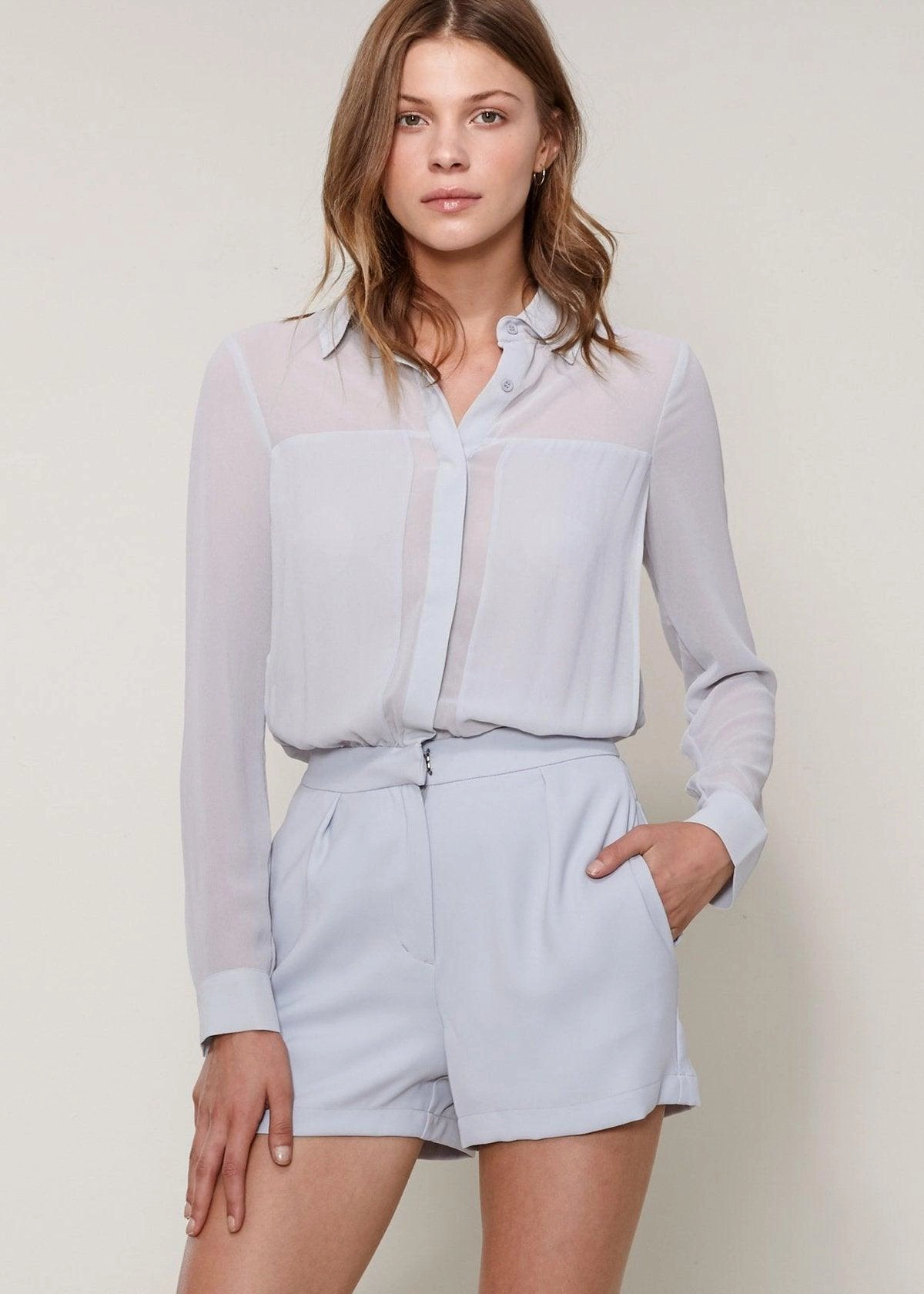 Women'S Pleated Button Up Romper In Slate By Shop At Konus Special Price Today
