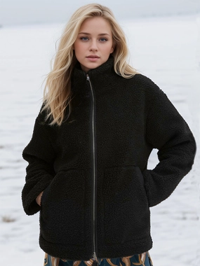 Turtleneck Zip Up Long Sleeve Plush Jacket Flash Discount Today Best Price Today
