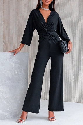 Exclusive Holiday Deal Twisted Plunge Three-Quarter Sleeve Jumpsuit