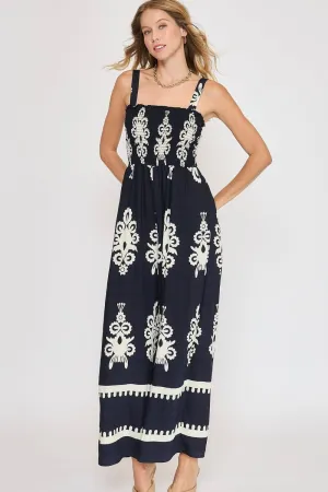 Perfect Gift Sale Surprise Discount Today Umgee Full Size Smocked Printed Wide Leg Jumpsuit Plus Size