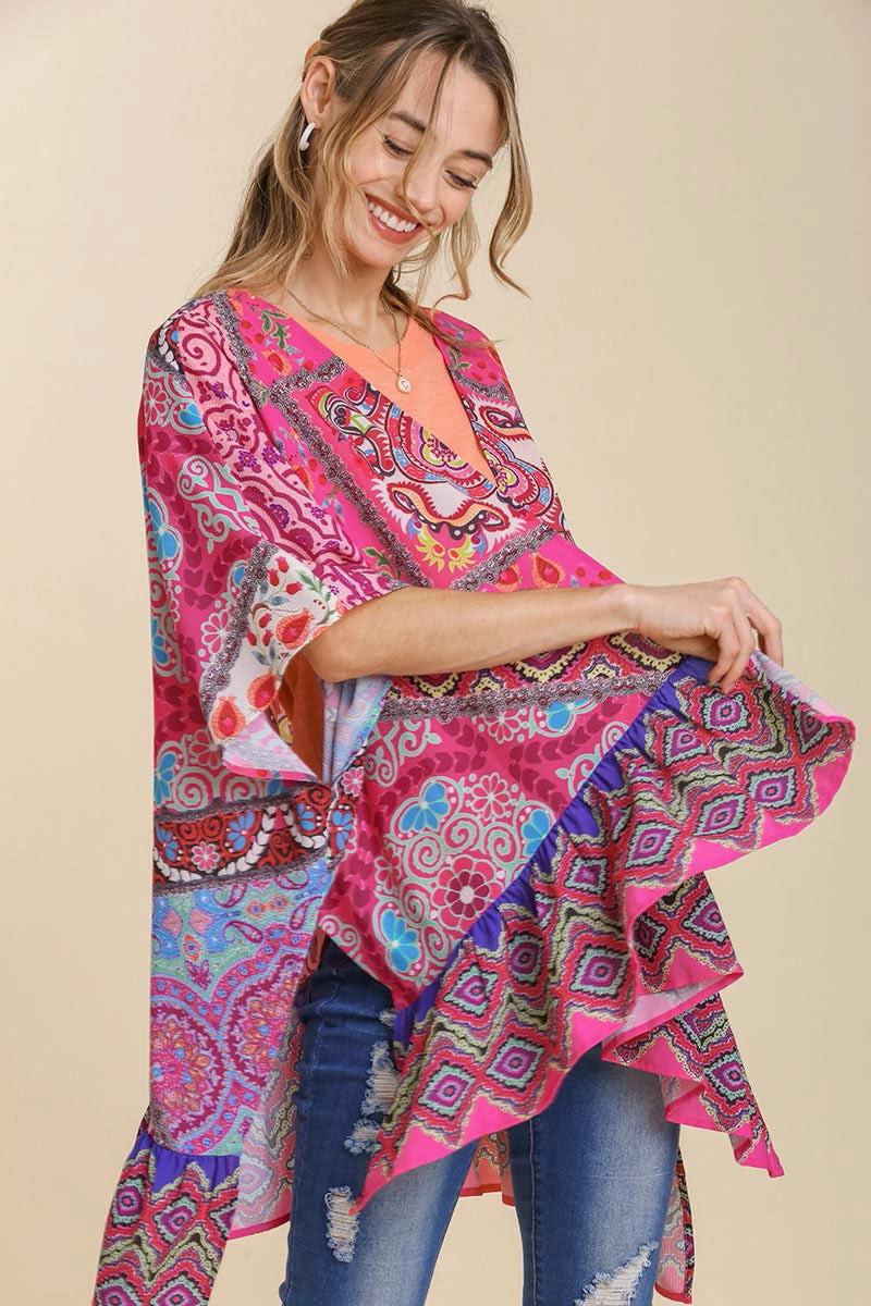 Price Drop Alert Umgee Full Size Mixed Print Ruffle Hem Open Front Cover Up Plus Size