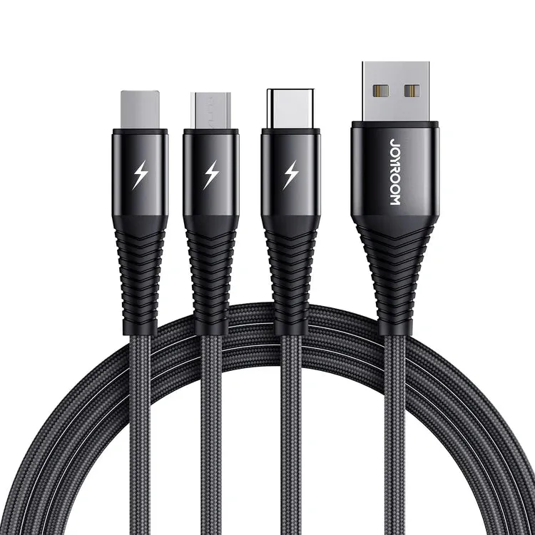 MustHave Clearance Special Occasion Discount Joyroom S-1230G4 3 In 1 Charging Cable Lightning Type-C Micro 1.2M Black