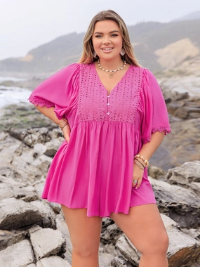Perfect Gift Offer Plus Size Lace Detail V-Neck Half Sleeve Romper