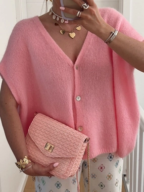 V-Neck Button Up Short Sleeve Cardigan Today Only Savings