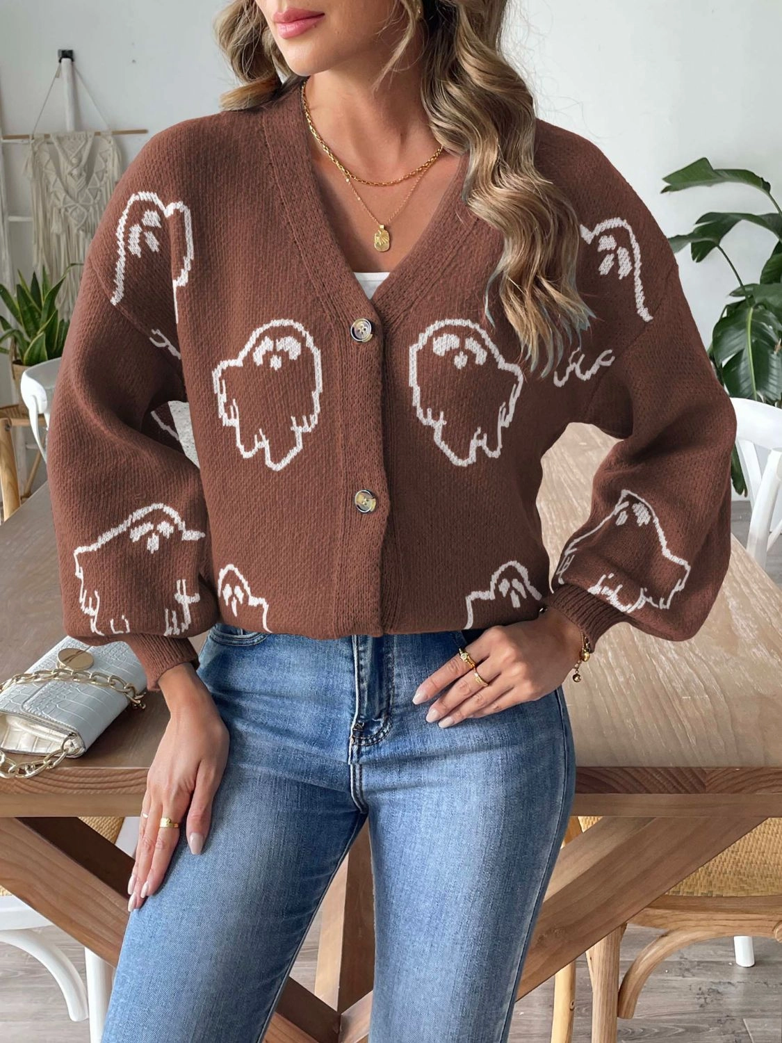 V-Neck Dropped Shoulder Cardigan Online Deal Frenzy Shop Save Big