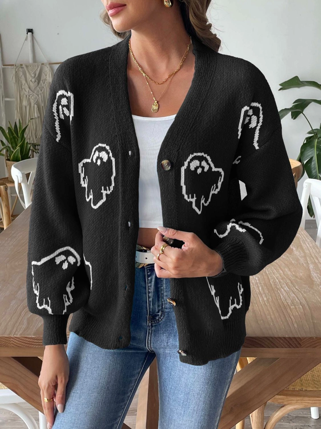 V-Neck Dropped Shoulder Cardigan Hot Price Drop