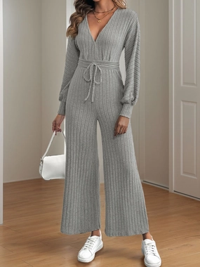 V-Neck Long Sleeve Wide Leg Jumpsuit Hot Pick Online