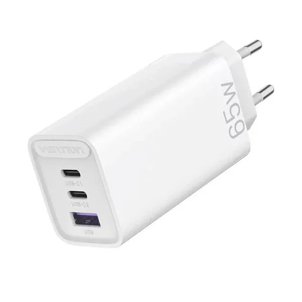 Flash Offer Today Vention Fedw0 3-Port Usb(C C A) Gan Charger (65W/30W/30W) Eu White