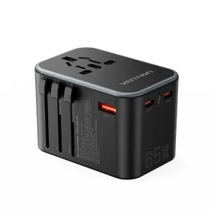 Vention Fjdb0 3-Port Usb (C C A) Gan Universal Travel Adapter (65W/65W/30W) Black Clearance Steal Today Deal Frenzy Today