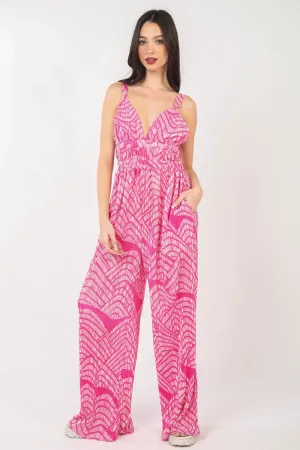 Very J Printed Pleated Sleeveless Wide Leg Jumpsuit Special Occasion Discount
