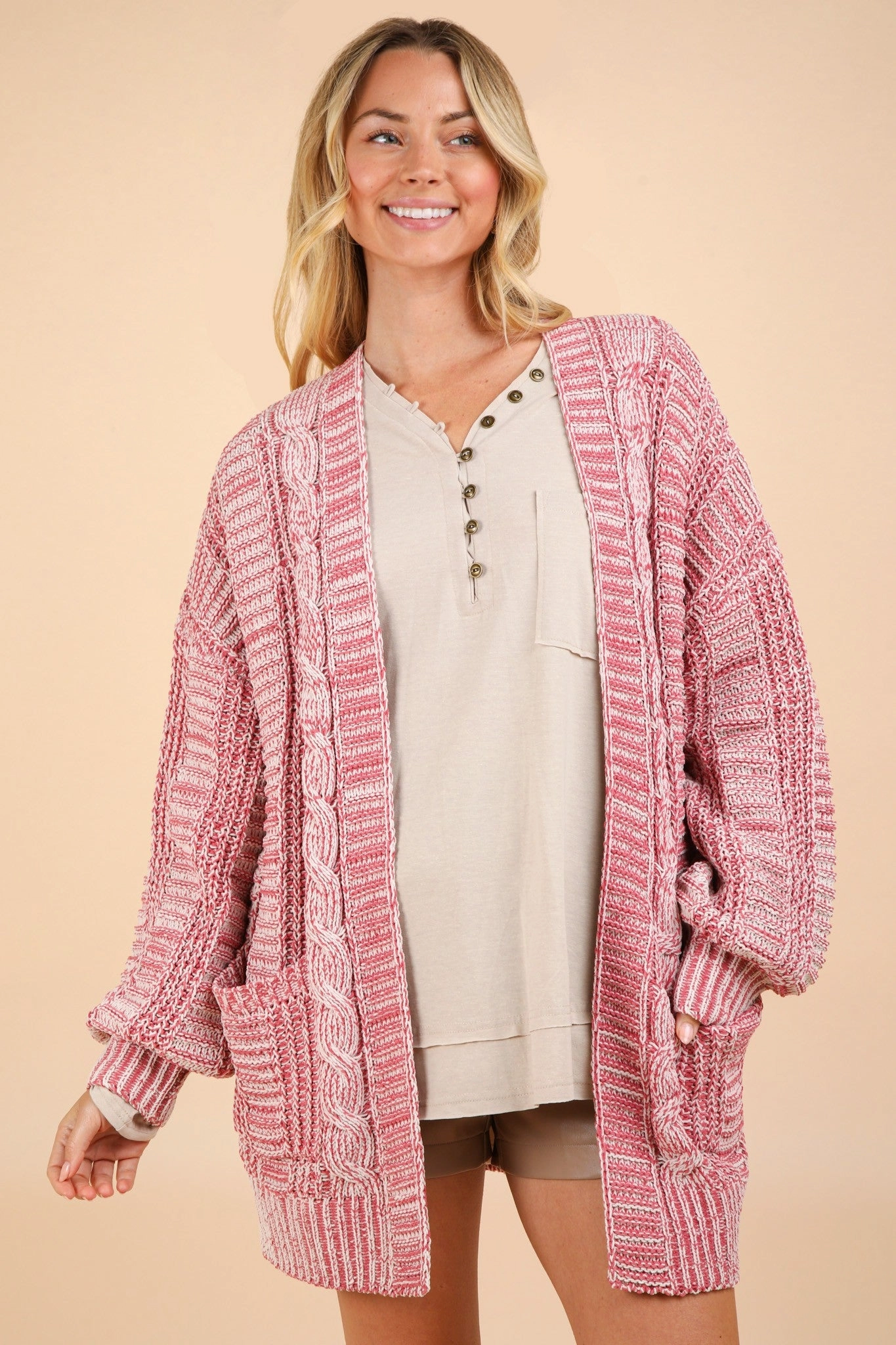 Exclusive Online Offer Very J Cable Knit Open Front Cardigan