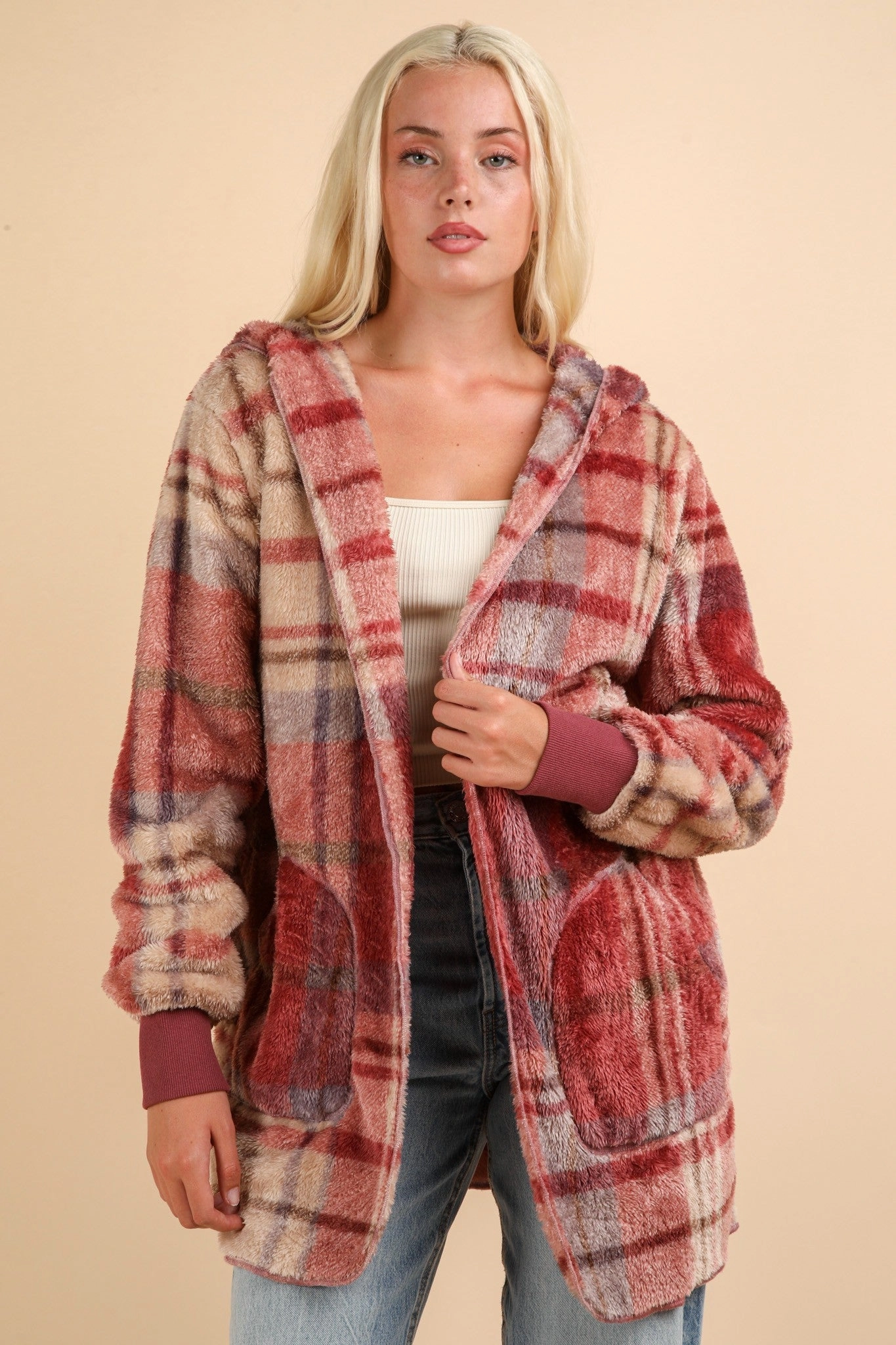 MustHave Steals Save More Now Very J Fuzzy Plaid Long Sleeve Hooded Jacket