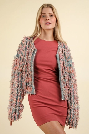 Shop Smart Deals Very J Shaggy Yarn Knit Zip Up Jacket