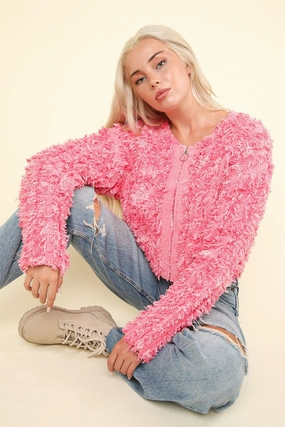 Very J Shaggy Yarn Knit Zip Up Jacket Save More Online Hot Pick Deal