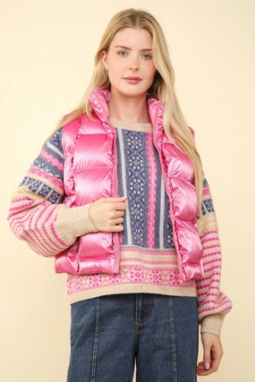 Very J Shiny Metallic Zip Up Puffer Vest Hot Discount Deal Dont Miss Out