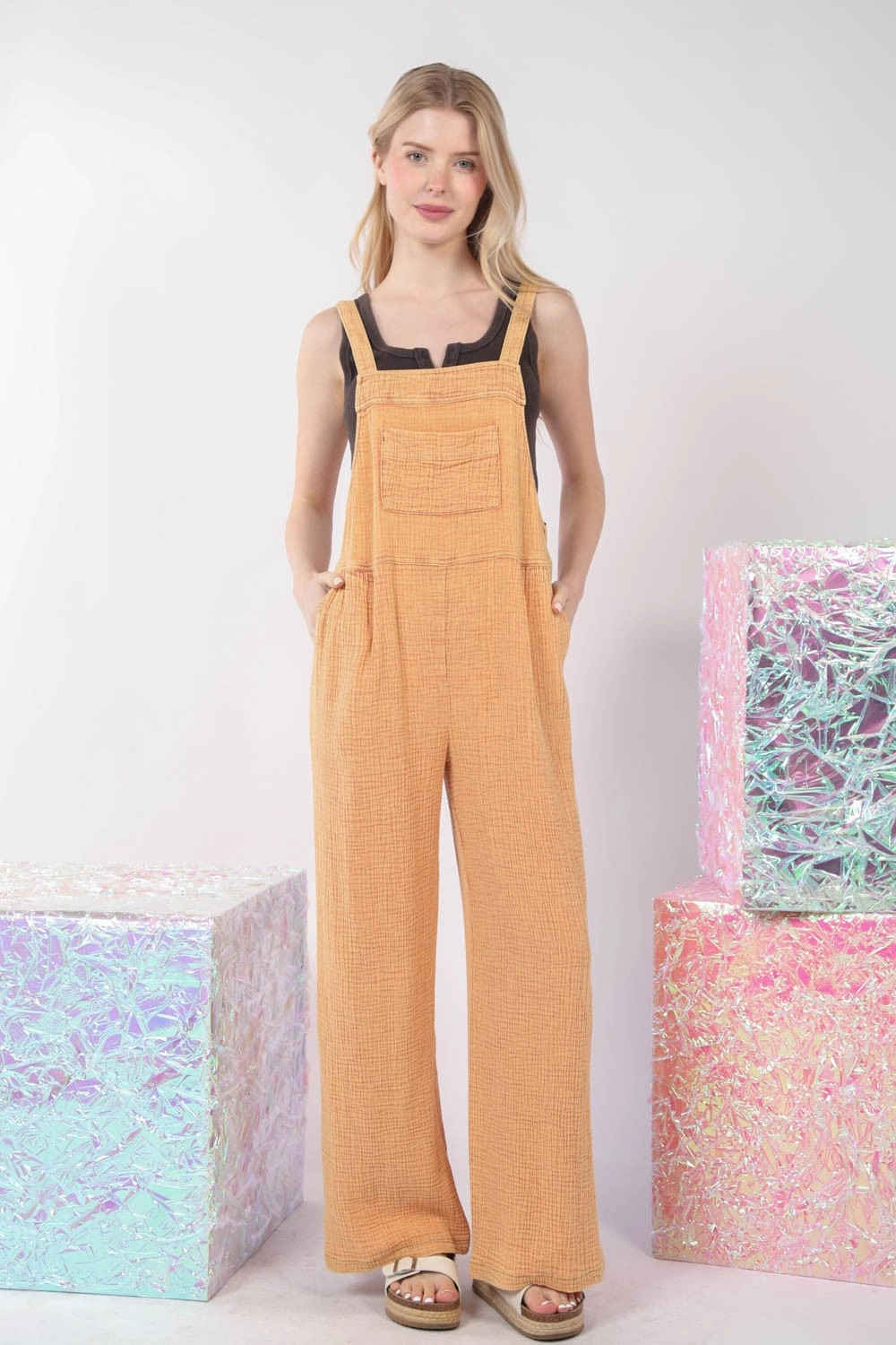 Very J Texture Washed Wide Leg Overalls Trending Today Steal