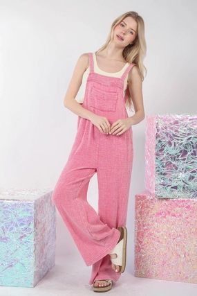 Very J Texture Washed Wide Leg Overalls Perfect Gift Sale Best Seller Deal