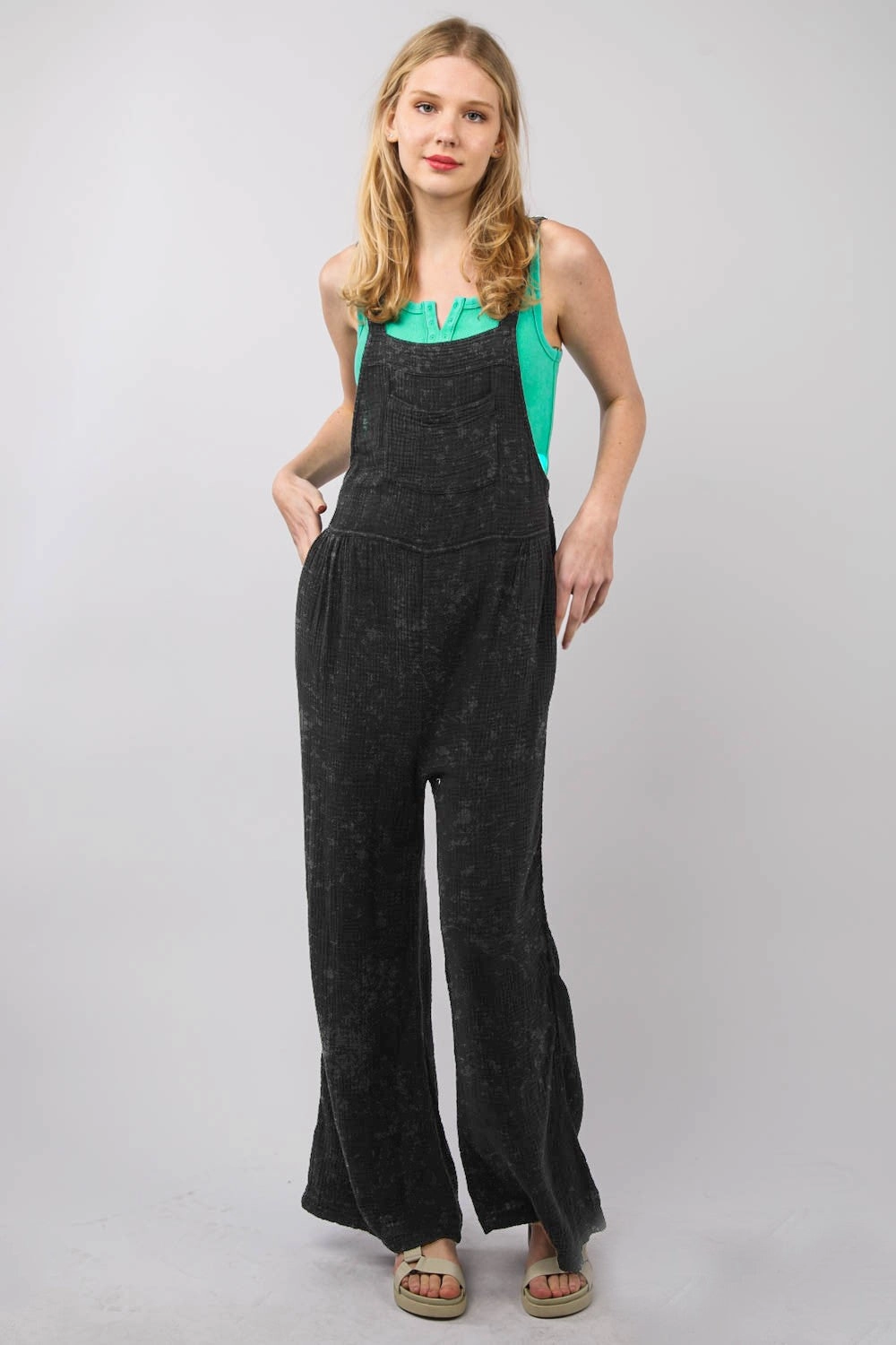Save More Now Save Today Only Very J Texture Washed Wide Leg Overalls
