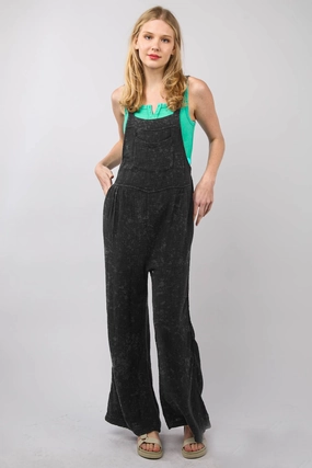 Instant Savings Inside Very J Texture Washed Wide Leg Overalls