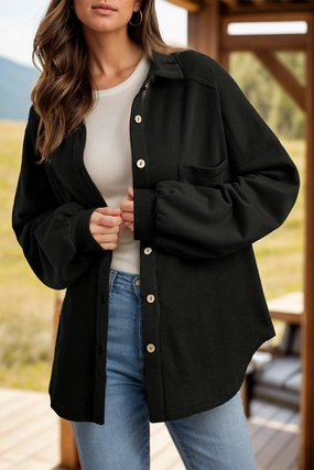 Waffle-Knit Collared Neck Long Sleeve Shacket Steal Todays Offer Hot Offer Event