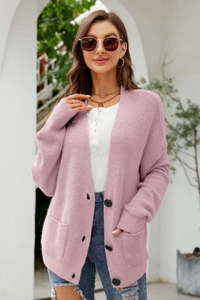 Waffle-Knit Dropped Shoulder Cardigan MustShop Sale