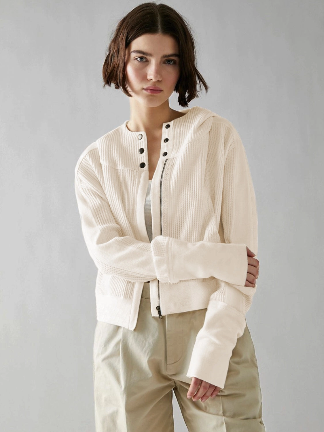Surprise Discount Today Todays Special Savings Waffle-Knit Dropped Shoulder Hooded Jacket