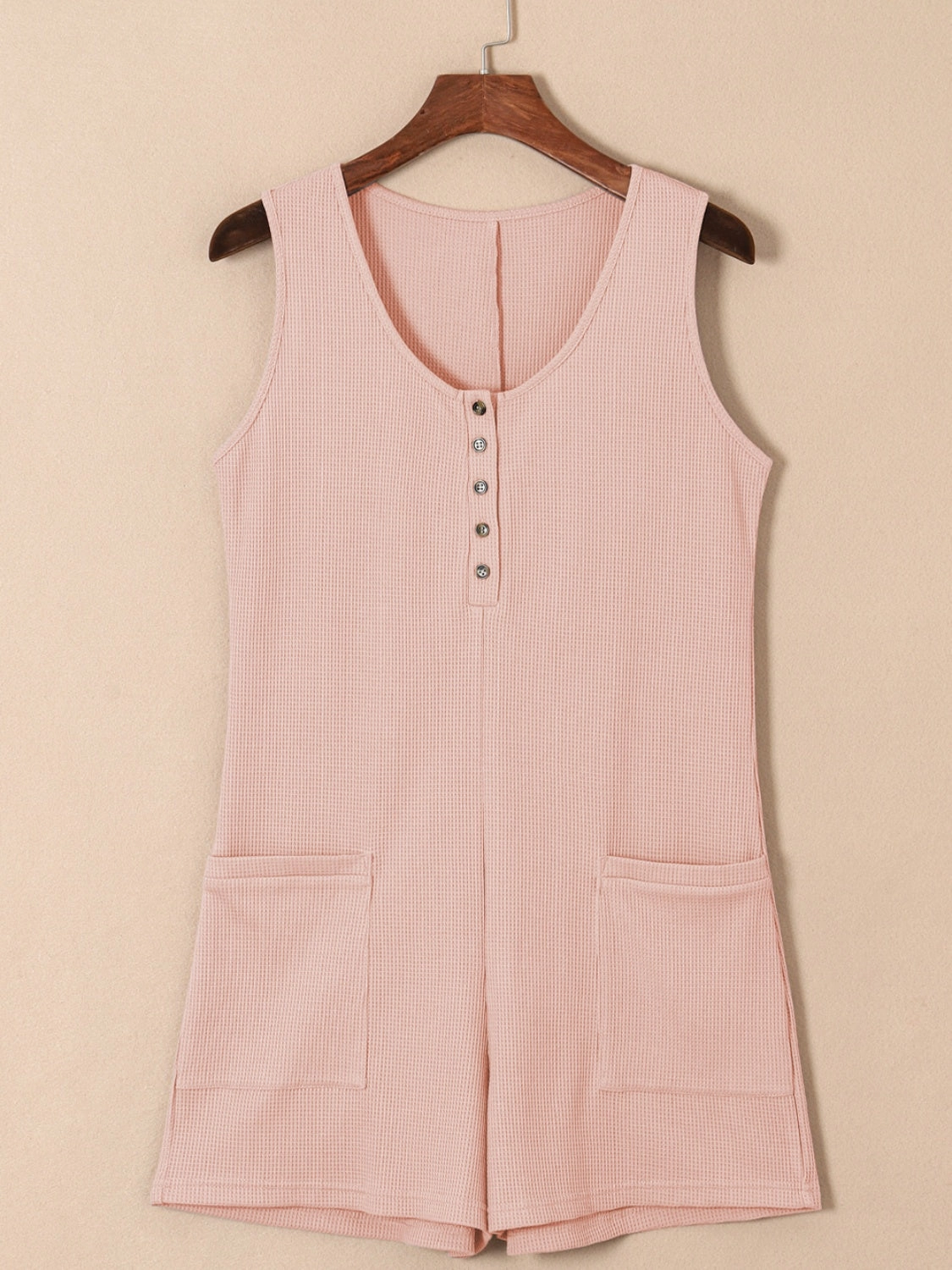 Waffle-Knit Half Button Sleeveless Romper With Pockets Price Slash Today Surprise Discount Today