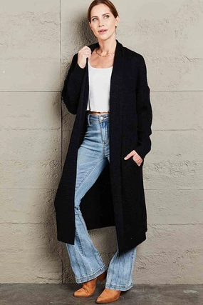 Waffle Knit Open Front Duster Cardigan With Pockets Trending Savings Now
