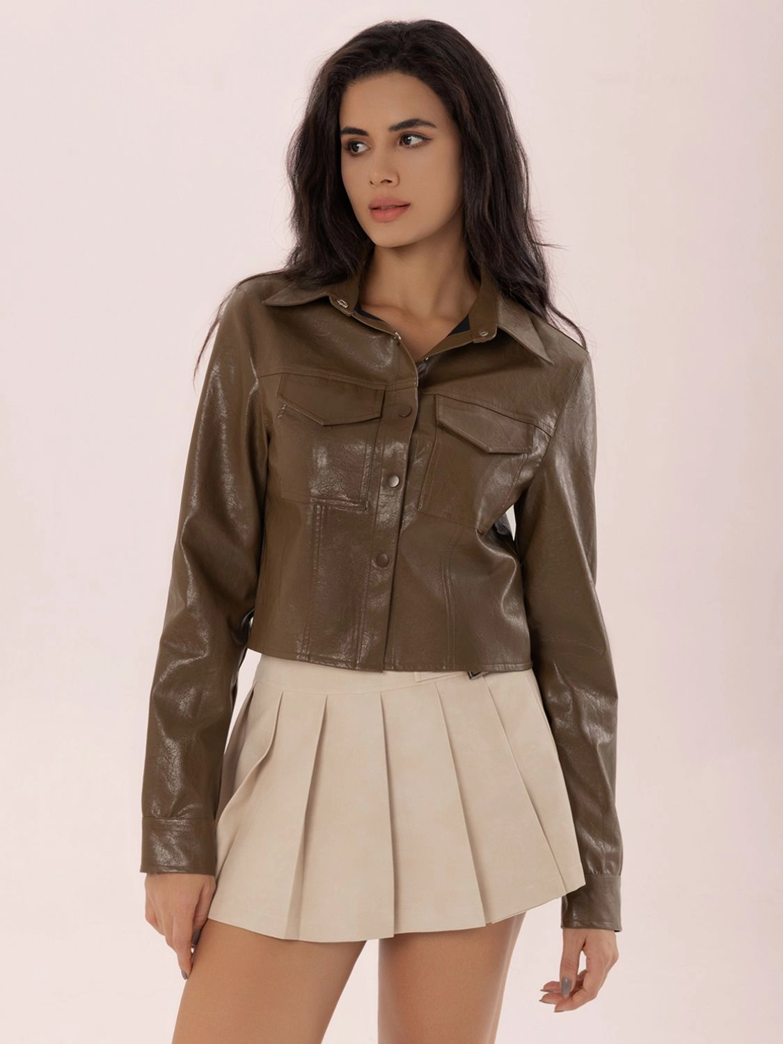 Collared Neck Snap Down Long Sleeve Jacket Dont Miss Out