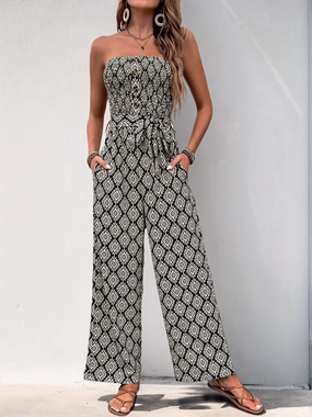 Perfee Printed Smocked Sleeveless Jumpsuit Price Drop Frenzy Limited Time Offer