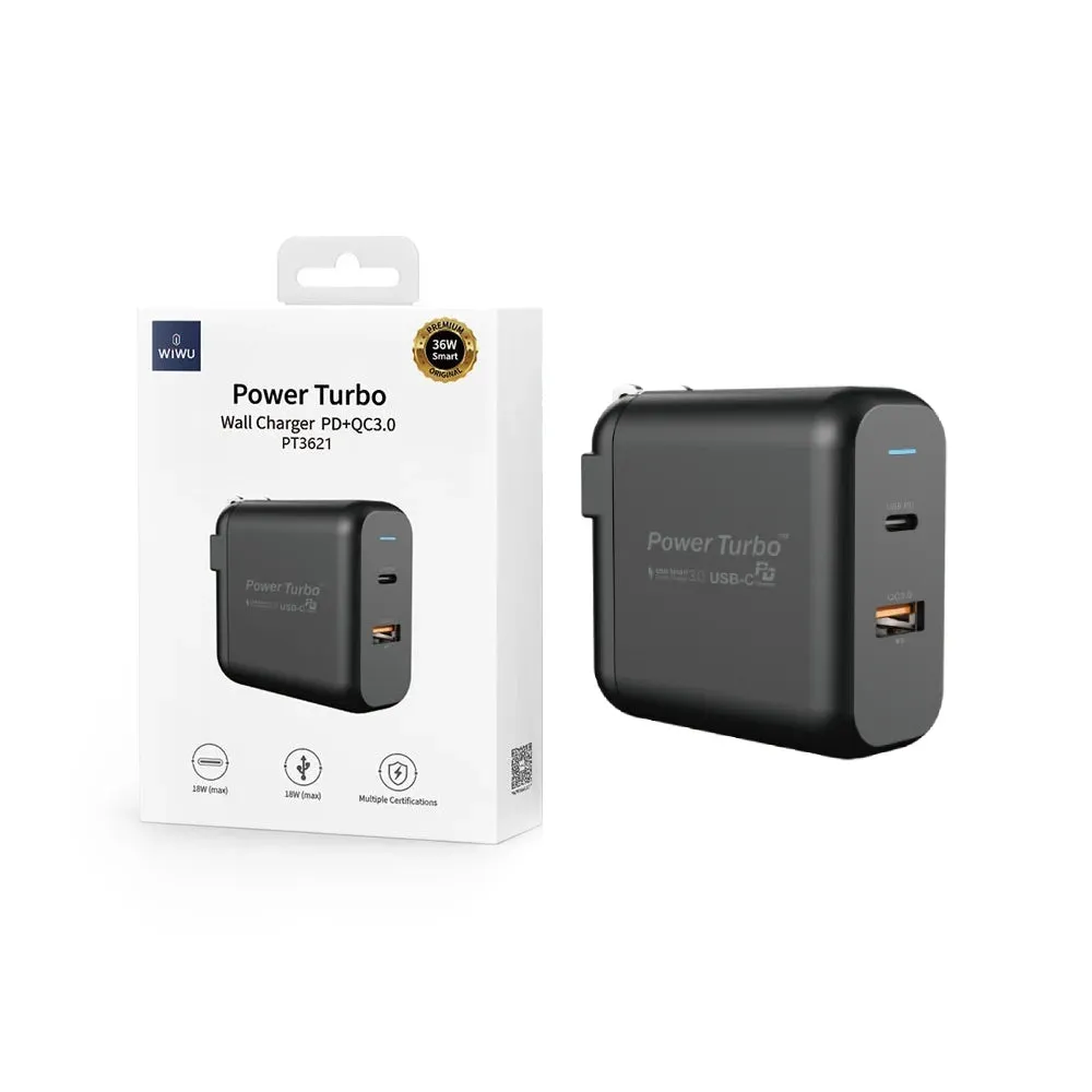 Wiwu Pt3621 Power Turbo Wall Charger (18W Usb-C/18W Usb-A) Limited Stock Hot Deal Shop Save Big