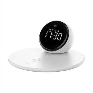 Daily Deal Frenzy Wiwu Wi-W017 15W Wireless Charger With Digital Alarm Clock And Bluetooth Speaker - White