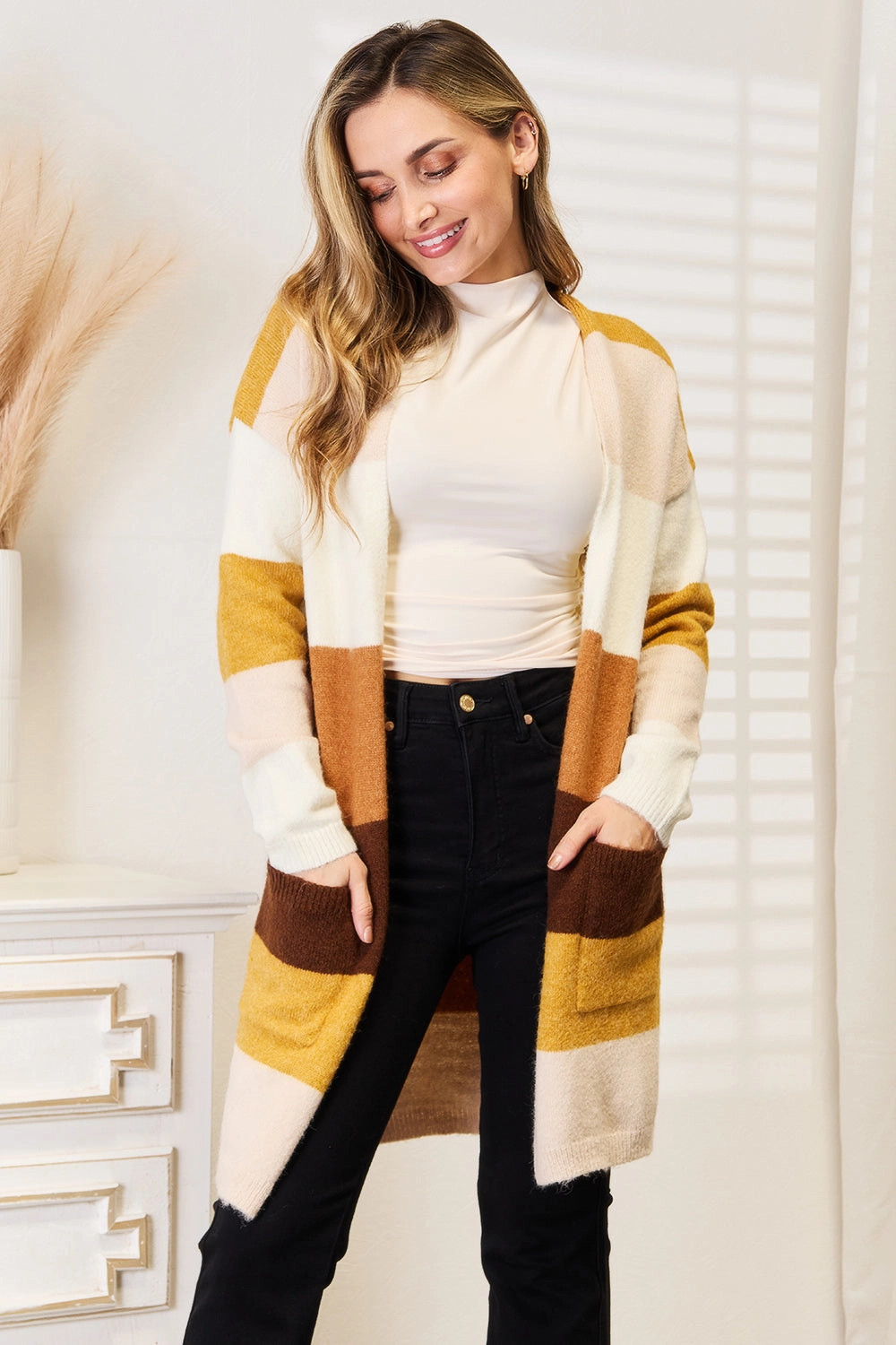 Woven Right Color Block Dropped Shoulder Cardigan Hot Discount Deal