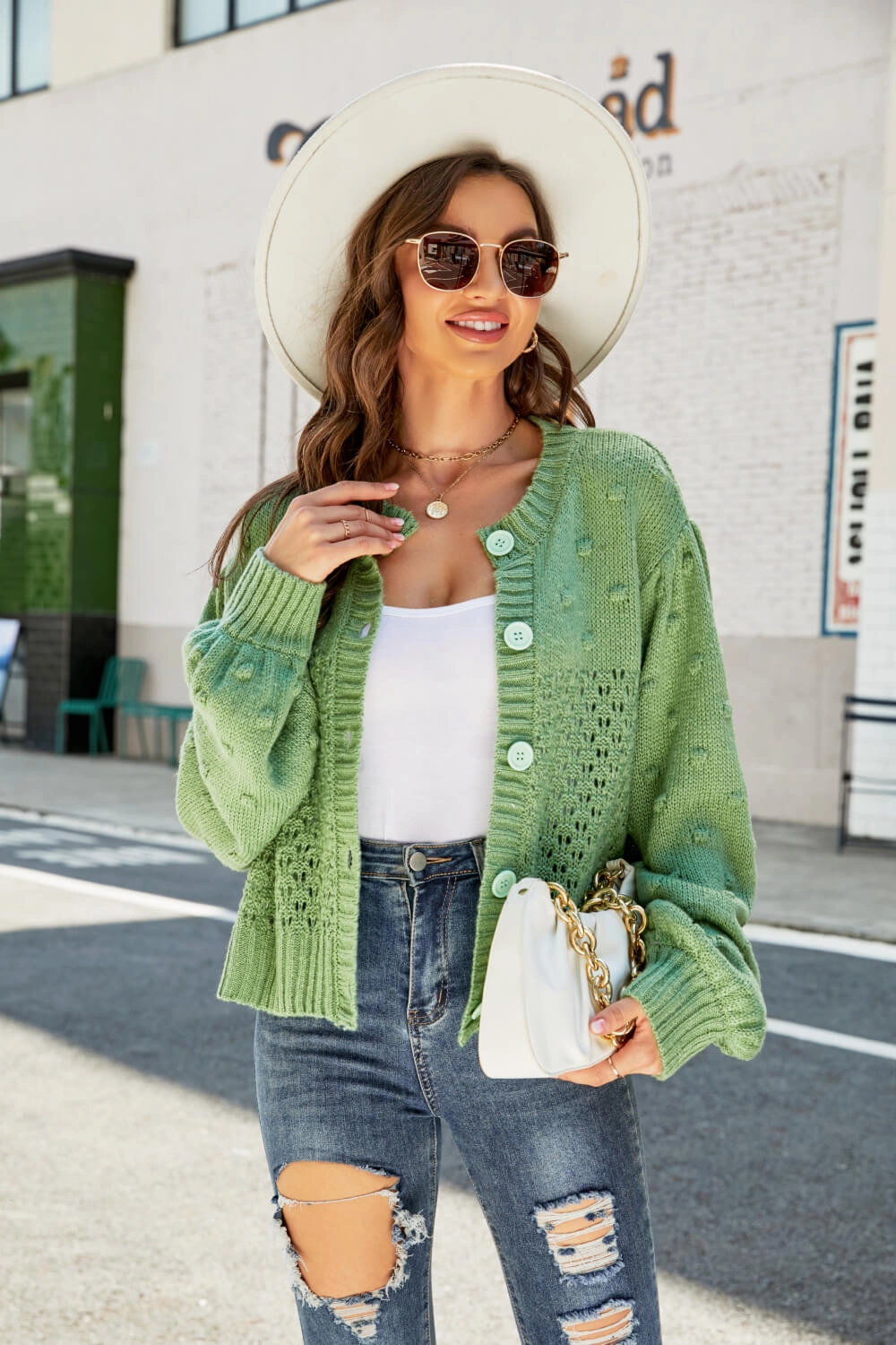 Woven Right Openwork Pompom Puff Sleeve Cardigan Sweet Deal Inside Todays Hot Savings