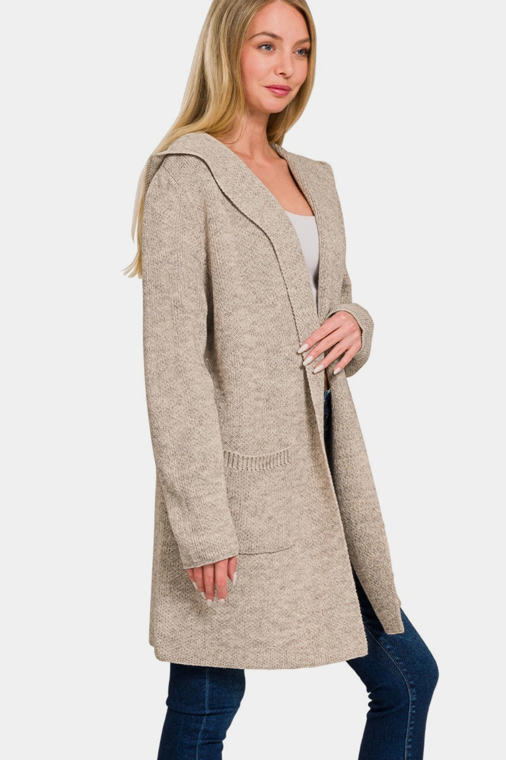 Zenana Hooded Open Front Sweater Cardigan Dont Wait Save