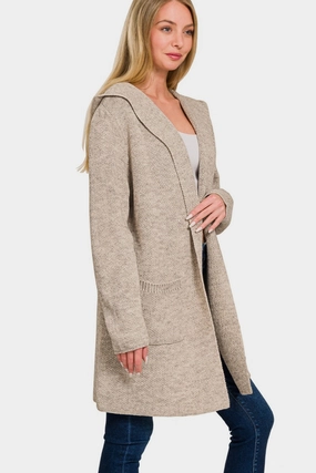 Zenana Hooded Open Front Sweater Cardigan Dont Wait Save
