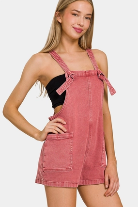 Last Chance Steal Flash Discount Today Zenana Washed Knot Strap Rompers
