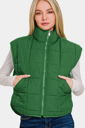 Shop Grab Now Zenana Zip Up Cropped Puffer Vest With Pockets