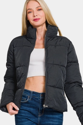 Zenana Zip Up Turtleneck Puffer Jacket With Pockets Shop the Best Deals Trending Savings Now