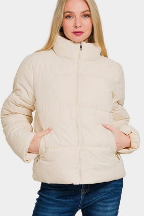 Zenana Zip Up Turtleneck Puffer Jacket With Pockets Special Price Today Hot Offer Frenzy