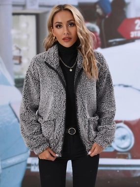 Grab the Deal Now Zip-Up Collared Jacket With Pockets