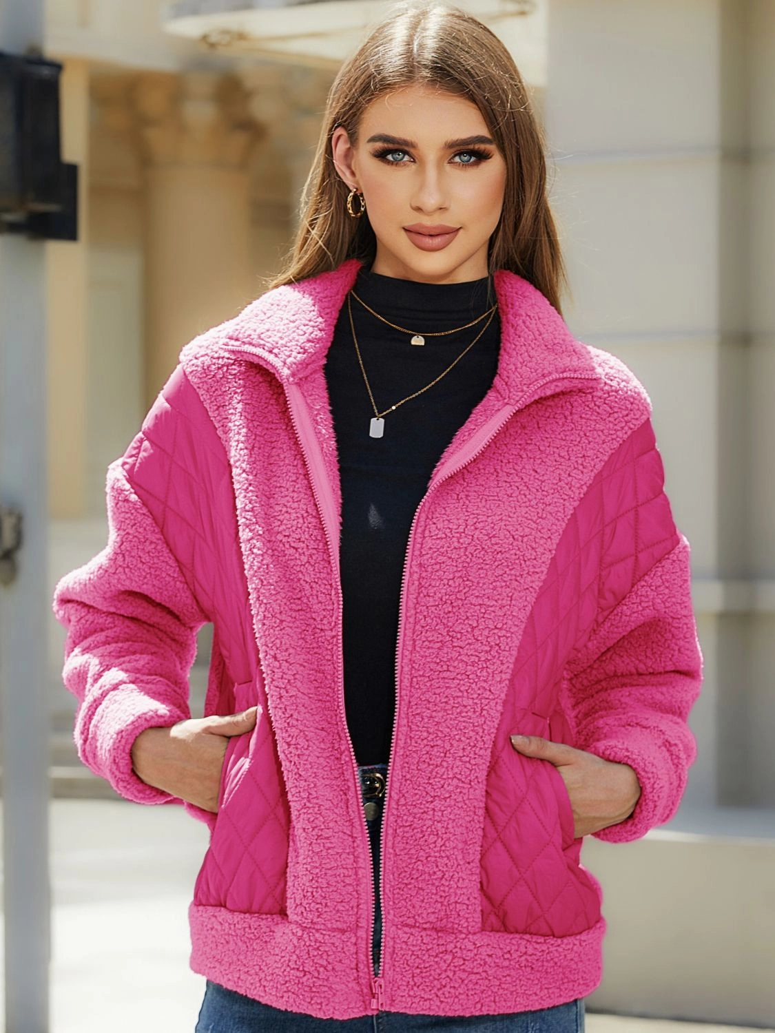 Zip-Up Collared Neck Jacket Dont Miss This Steal