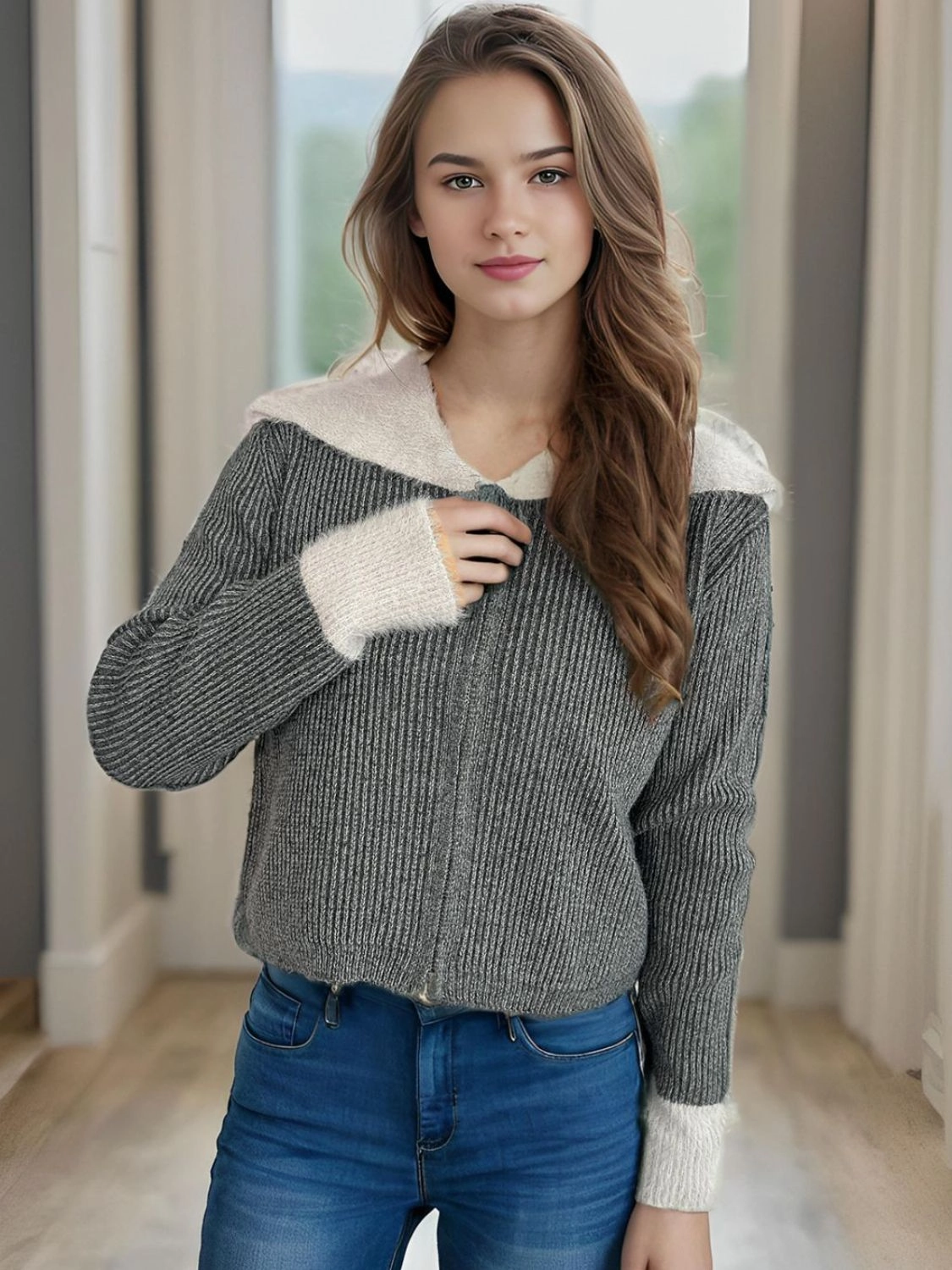 Grab the Deal Now Shop Now Save Zip Up Collared Neck Long Sleeve Cardigan